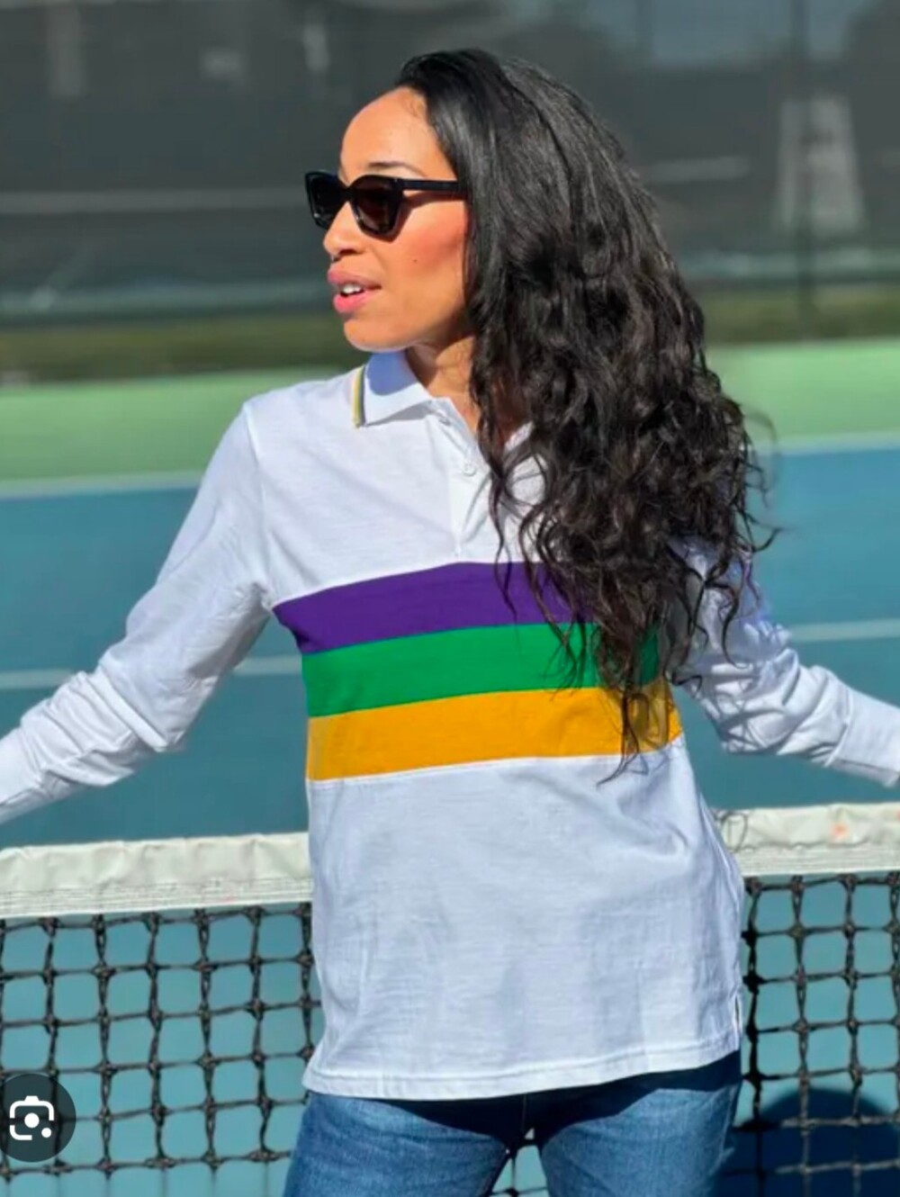 Mardi Gras Long Sleeve Polo Unisex L